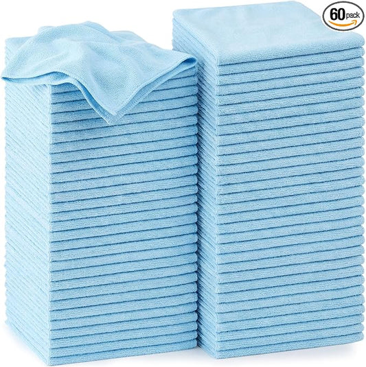 Nuenen Cleaning Cloths for Cars 16 x 16 Inch Ultra Absorbent Towels Drying Microfiber Reusable Cleaning Supplies House Kitchen Window Microfiber Towel(Light Blue,60 Pcs) by Nuenen