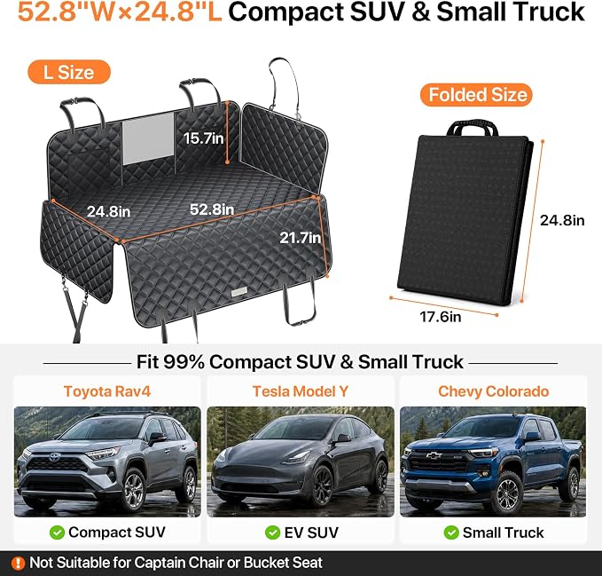 Hard Bottom Dog Car Seat Cover, Back Seat Extender with Washable Mat, L | Military-Grade Protection, 650LB Support, 45% More Space for Large Dogs, Waterproof, Mesh Window, Fits SUVs & Sedans - Image 7
