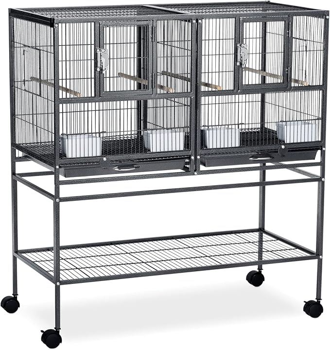 Prevue Pet Products Deluxe Divided Breeder Cage - Stackable Breeding Cage with Divider, Rolling Enclosure with Wooden Perches, Food and Water Cups, for Finches, Canaries, and Small Birds - Black by PrevuePetProducts