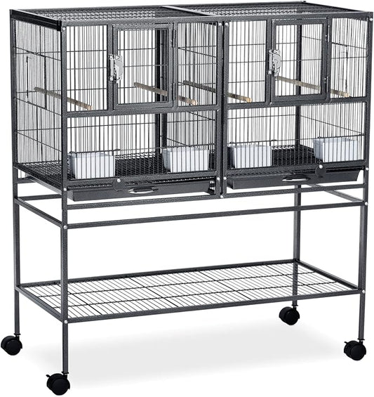 Prevue Pet Products Deluxe Divided Breeder Cage - Stackable Breeding Cage with Divider, Rolling Enclosure with Wooden Perches, Food and Water Cups, for Finches, Canaries, and Small Birds - Black by PrevuePetProducts