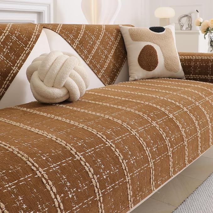 Waterproof Couch Cover for Dogs Washable,Chenille Pet Couch Covers for Sofa,Non-Slip Couch Covers for 3 Cushion Couch Sofa Pet Friendly (Brown, 36 * 95（1pc）) - Image 2