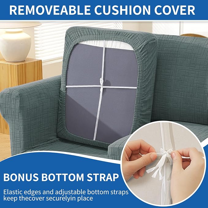 CYCMCAO Stretch 2 Piece Armchair Covers, Non Slip Chair Covers Armchair, Sofa Covers for Pets Washable with Elastic Bottom, Couch Slipcover for Kids, Dogs (Sage Green), 31"-46" (1 Cushion) - Image 6