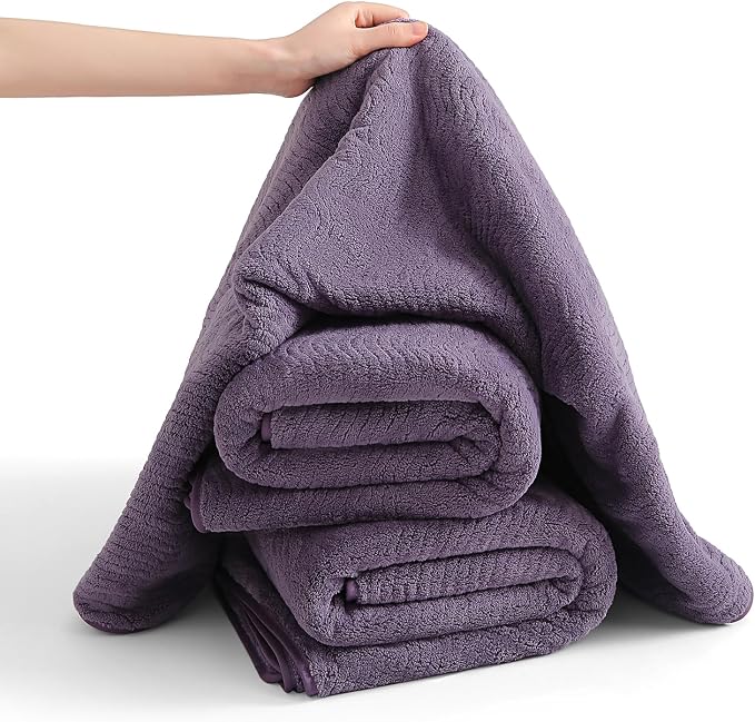 4 Piece Extra Large Bath Towel 35"x70" Oversized Bath Sheet Bath Towel Set for Bathroom Ultra Soft Cozy Highly Absorbent Quick Dry Bathroom Towel for Spa Gym Hotel,Shower Towel for Daily Use,Purple - Image 8