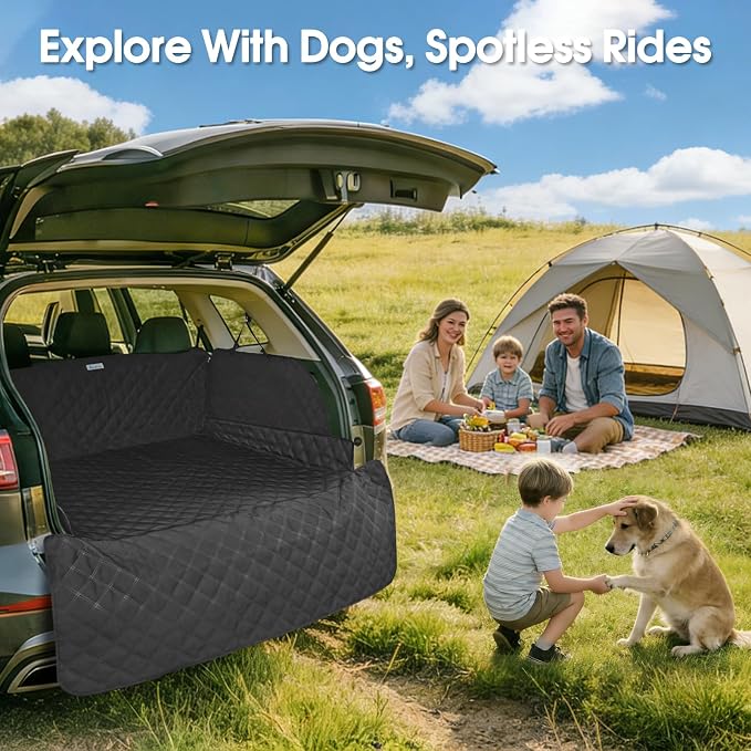 ALLANSING SUV Cargo Liner for Dogs - Heavy-Duty 900D Oxford Waterproof Pet Cargo Protector with 3-Sided Zippered All-Round Protection & TPU Suction Cups, Fits Midsize & Large SUVs and Minivans - Image 2