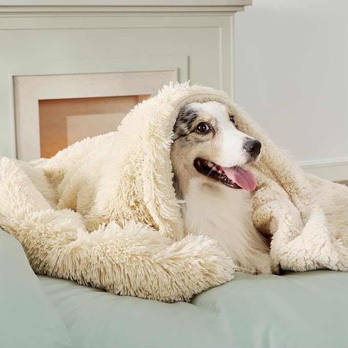 Bedsure Waterproof Dog Blankets for Large Dogs, Fluffy Faux Fur, 50×60" | Plush Fuzzy Reversible Pet Blankets for Couch and Dog Bed, Soft Calming Throw Cat Blanket Washable, Dog Gift, Cream White - Image 8