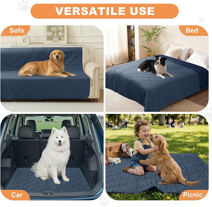 100% Waterproof Dog Bed Cover Pet Blanket(42"x50"),7-Layer Reversible Washable Sofa Couch for Furniture Car (Berlin Blue+Navy Blue) - Image 4