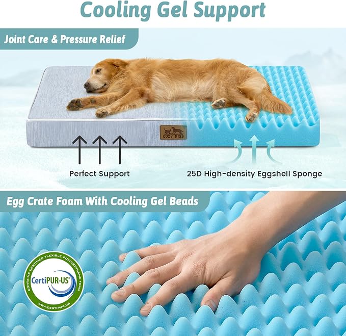 COZY KISS Cooling Orthopedic Dog Bed, Q-Max >0.5 Waterproof Egg Crate Foam Pet Bed with Removable Washable Cover, Non-Slip Dog Crate Bed 29x18x3 Inch,Light Blue - Image 3