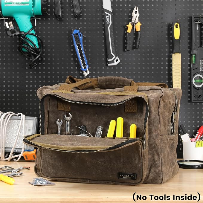 Kaaltisy 16oz Waxed Canvas Tool Bag – Robust Zipper Garden Tools Tote with 3 Compartments & Padded Handle (Grey) – Tool Organizer for Gardening Wire Cutters Goggles - Image 7