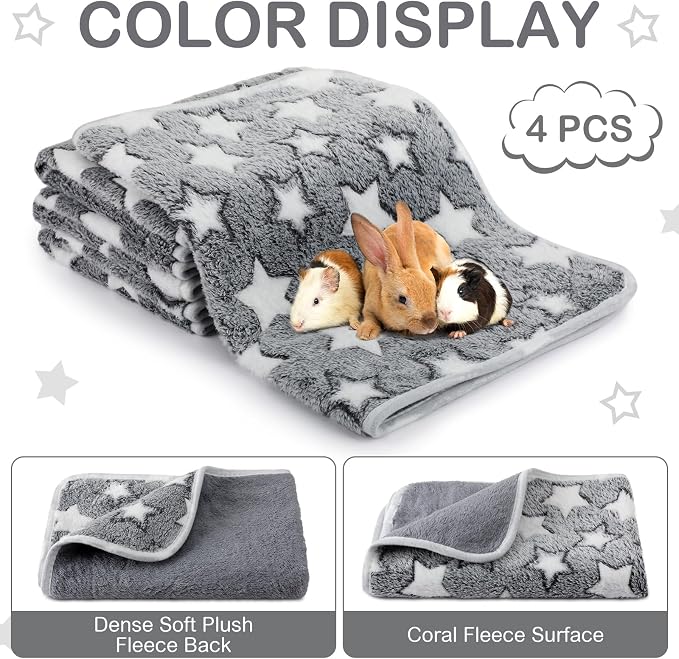 Reginary 4 Pcs Waterproof Guinea Pig Blankets Washable Small Animal Fleece Bedding Absorbent Guinea Pig Cage Liners Reusable Training Pee Pad Pet Sleep Mat for Hamster(Gray Star,24 x 16 Inch) - Image 7