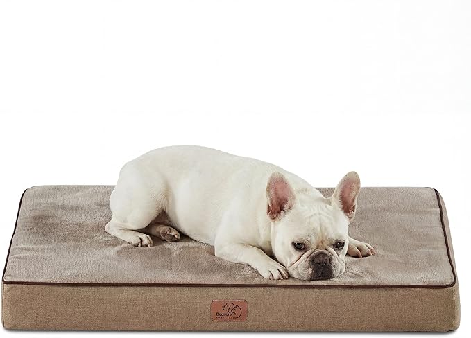 Bedsure Memory Foam Dog Bed Medium Size Dog, Orthopedic Crate Pads, 29x18 | Dual-layer Foam Mat for Optimal Support,Comfy Plush Flannel Fleece Pet Pillow, Removable Washable Cover, Nonslip Bottom，Khaki by Unknown