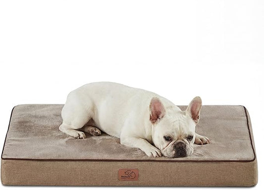 Bedsure Memory Foam Dog Bed Medium Size Dog, Orthopedic Crate Pads, 29x18 | Dual-layer Foam Mat for Optimal Support,Comfy Plush Flannel Fleece Pet Pillow, Removable Washable Cover, Nonslip Bottom，Khaki by Unknown