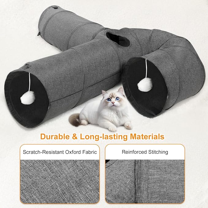 Ownpets Cat Tunnel 12 Inches in Diameter Larger Pet Tunnel Tube with Plush Ball & Feather Toy, U-Shaped Cat Play Tunnel for Big Cat, Puppy and Rabbits - Image 6