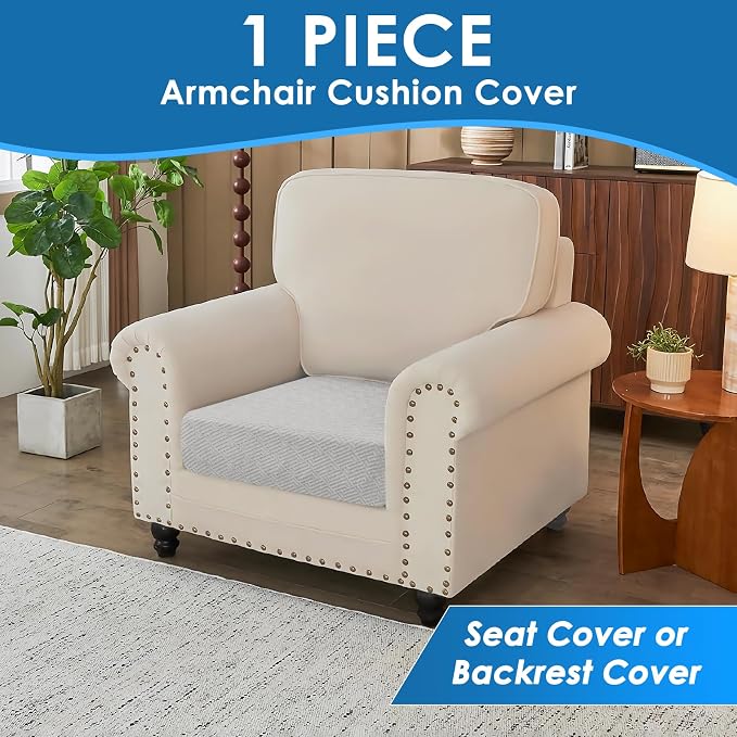 XINEAGE Couch Cushion Covers Seat Cushion Cover Thick Stretch Sofa Slipcovers 1 Piece Individual Couch Covers with Elastic Bottom(Single Seat Cushion/Backrest,Silver Grey) - Image 3