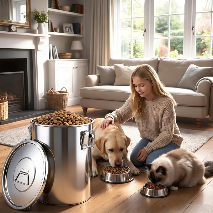 304 Stainless Steel Dog Food Storage Container, 25LB/30LB Airtight Pet Food Container with Locking Lid & Silicone Seal, Large Metal Food Storage Bin for Dry Dog/Cat Food, Rice, Flour (25 LBS) - Image 7