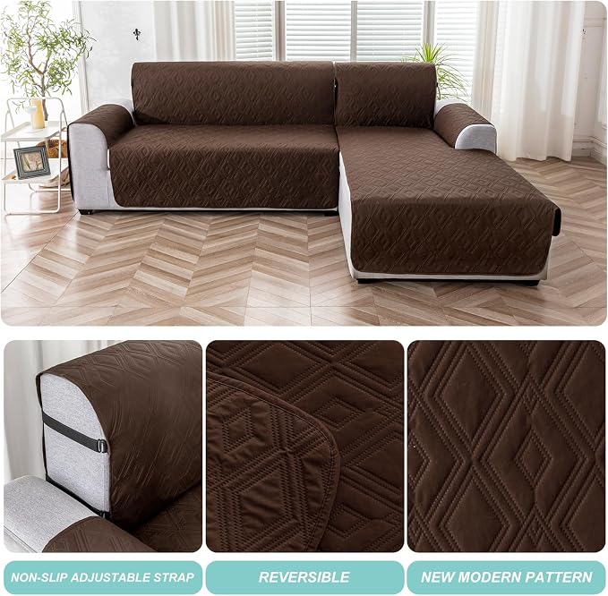 Genina Waterproof L Chaise Sectional Cover for Kids Pets (Chocolate, Large) | Reversible Design,Anti-Slip Fit,Blocks Pet Hair and Scratches,Stain-Resistant & Easy Install,Machine Washable - Image 5