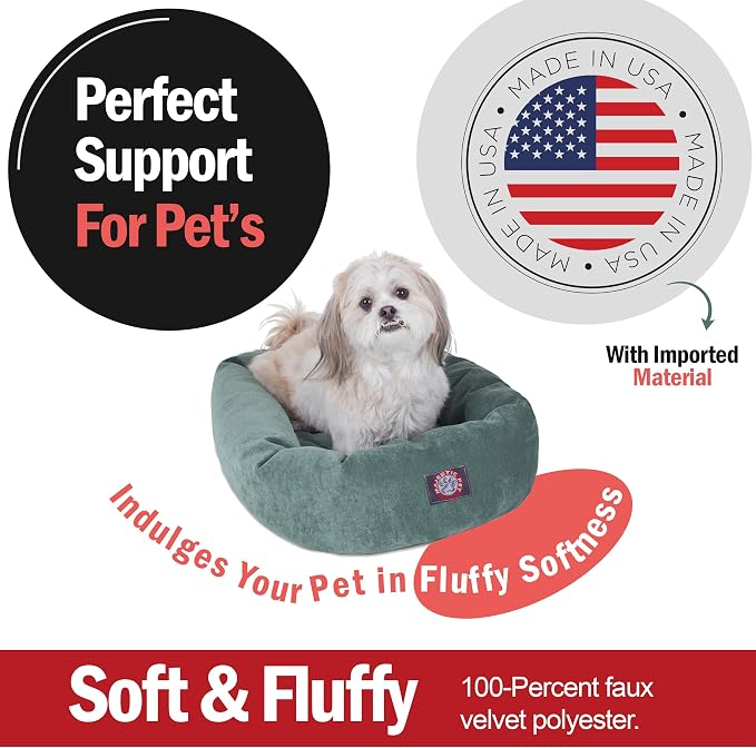 Majestic Pet 24 Inch Micro Velvet Calming Dog Bed Washable – Cozy Soft Round Dog Bed with Spine for Head Support - Fluffy Donut Puppy Mat 24x19x7 (inch) Small – Azure (2025) - Image 2