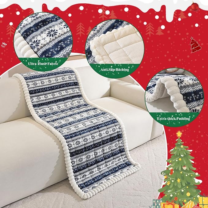VClife Fuzzy Anti-Slip Dog Couch Cover for Christmas, Blue, 27.6 x 70.9 | Soft Thick Couch Covers for 3 Cushion Couch Sofa Pet Friendly, Scratch Resistant Sofa Cover Washable Dog Furniture Protector - Image 3