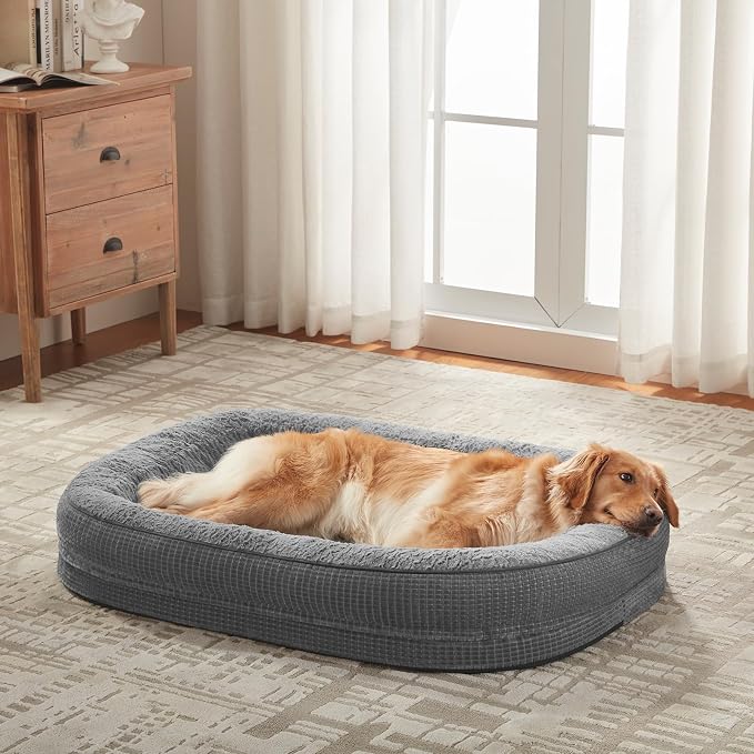 JOEJOY Orthopedic Dog Bed for Medium Dogs, Egg-Crate Memory Foam Pet Bed with Bolster Sides, Waterproof Lining, Removable Washable Cover & Non-Slip Bottom, Grey - Image 7