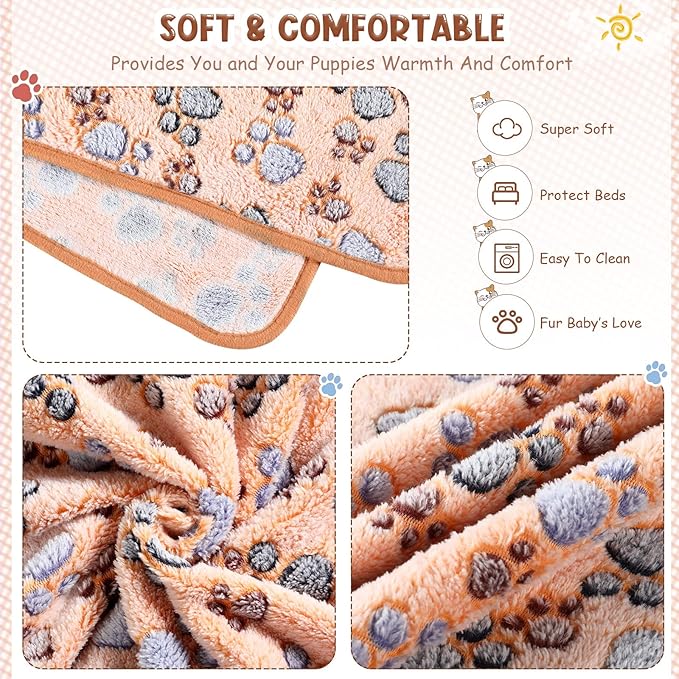 Tatuo 4 Pack Fleece Dog Blankets for Puppy Cats Multi-Size Sleep Mat for Pet Guinea Pig Soft Washable Warm Crate Bed Puppy Teething Toys Print Pattern Blanket Indoor(Mixed Color,40 x 63 Inch,Paw) - Image 3