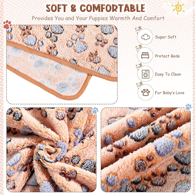 Tatuo 4 Pack Fleece Dog Blankets for Puppy Cats Multi-Size Sleep Mat for Pet Guinea Pig Soft Washable Warm Crate Bed Puppy Teething Toys Print Pattern Blanket Indoor(Mixed Color,72 x 72 Inch,Paw) - Image 3