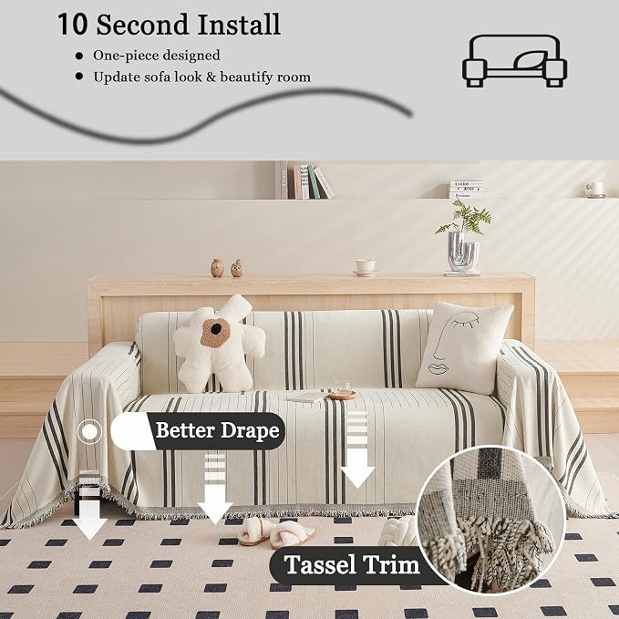 DREAMINGO Couch Cover Reversible Chenille Furniture Protector Sofa Covers for Dogs Pets Dark Grey Couch Cover for 3 Cushion Couch Sofa Vertical Stripe Jacquard Sofa Slipcover Sectional, 71"x150" - Image 4