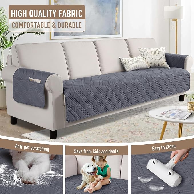TAOCOCO Waterproof Oversized Couch Covers for Pets Dogs with Non Slip Backing, Sofa Seat Covers with Pocket for 4 Cushion Couch Washable Dog Couch Protector Sofa Slipcovers(Oversized Sofa, Dark Grey) - Image 4