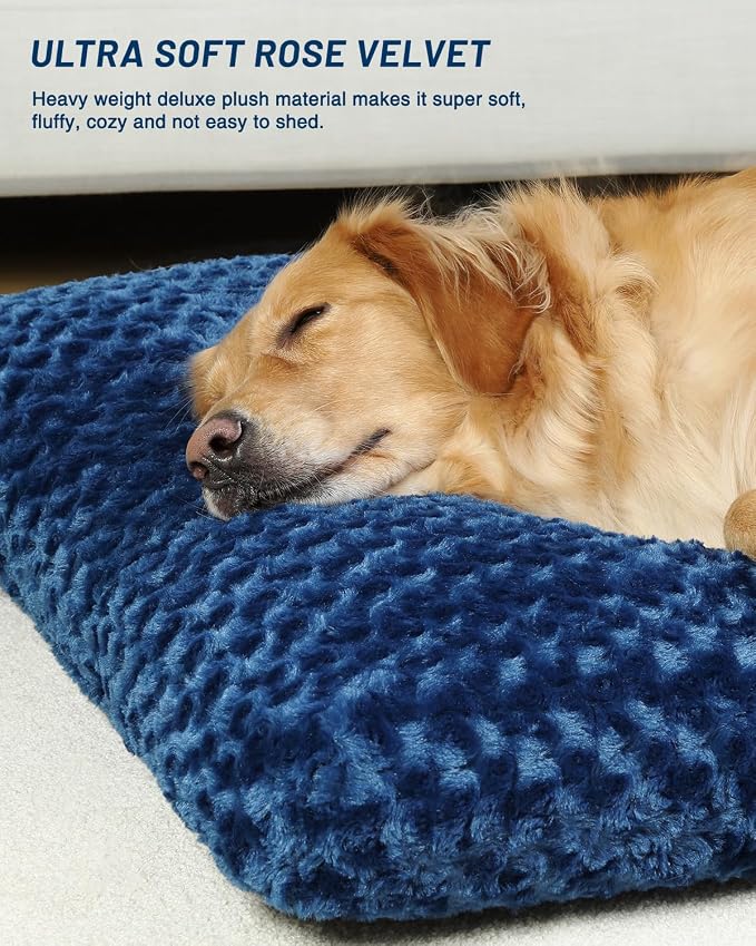 KSIIA Washable Dog Bed Comfy Dog Crate Pad Deluxe Plush Pet Bed Non-Slip Kennel Pad for Jumbo Dogs, 47" x 29", Blue - Image 2