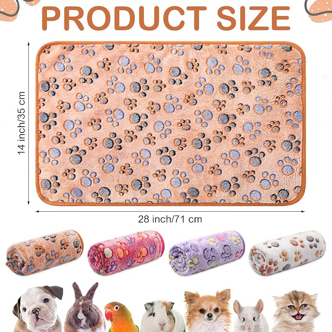 Reginary 4 Pcs Waterproof Guinea Pig Blankets Washable Small Animal Fleece Bedding Absorbent Guinea Pig Cage Liners Reusable Training Pee Pad Pet Sleep Mat for Hamster(Paw Print,28 x 14 Inch) - Image 2