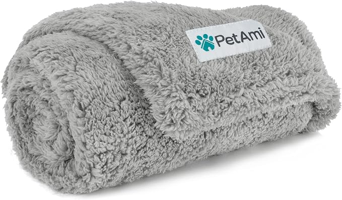PetAmi Fluffy Waterproof Dog Blanket for Couch and Bed, Reversible Sherpa Pet Throw, Pee Proof Furniture Protector Sofa Cover, Washable Cat Blanket for Small Medium Dogs and Cats (Light Grey, 29x40) by PetAmi