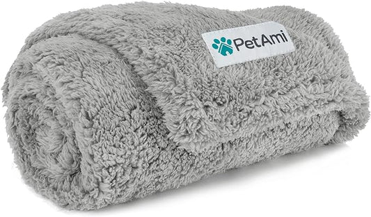 PetAmi Fluffy Waterproof Dog Blanket for Couch and Bed, Reversible Sherpa Pet Throw, Pee Proof Furniture Protector Sofa Cover, Washable Cat Blanket for Small Medium Dogs and Cats (Light Grey, 24x32) by PetAmi