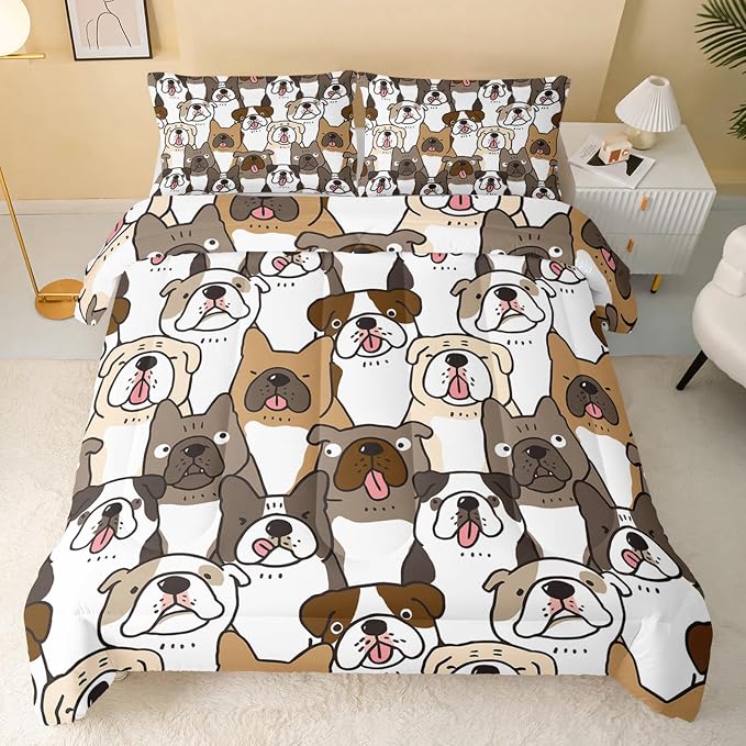 QOOMO Kawaii Dog Comforter Set, Queen Size, 3Pcs Bedding Set with 2 Pillowcases, Down Alternative, Soft and Lightweight - Image 2