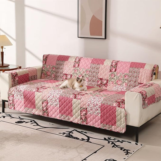 Skidproof Sofa Cover-Patchwork Sofa Slipcover with Elastic Straps-Easy Fit Slip Cover-Washable Furniture Protector for Pets and Kids(Sofa,Hot Pink) by cmfshape-quiltset