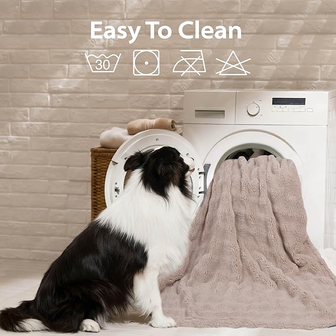 Dog Blankets Washable Pet Blanket - Fluffy Fuzzy Cat Puppy Blanket with Premium 300GSM 3D Fleece Bubble for Pet Kitten Doggy, Linen, 25x35IN - Image 3