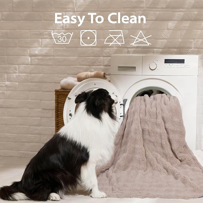 Dog Blankets Washable Pet Blanket - Fluffy Fuzzy Cat Puppy Blanket with Premium 300GSM 3D Fleece Bubble for Pet Kitten Doggy, Linen, 30x40IN - Image 3