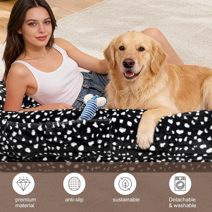 Human Dog Bed for Adult,Large Dog Bed 70"x38"x10" | Orthopedic Washable XL Dog Bed with Memory Foam (Black White) - Image 4