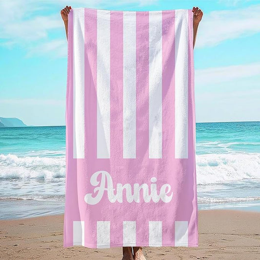 JML Personalized Beach Towel with Name, Custom Cabana Stripe Beach Towel, Customized Microfiber Pool Towel, Quick Dry & Absorbent Swim Towel for Adult,Mother's Day, Birthday, Summer Holiday,Vacation by JML