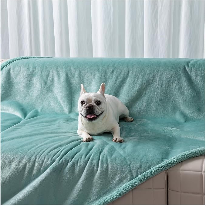 Waterproof Green Dog Blanket Reversible Pet Bed Cover Puppy Throw Blankets Leakproof Sofa Couch Cover Cat Pet Jacquard Blanket for Warm Fluffy Washable Mat-Green,L-65x57in - Image 2