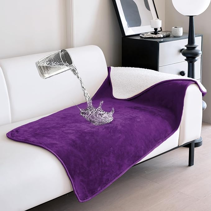 gogobunny Dog Blanket, Waterproof Reversible Sherpa Fleece Throw Blanket, Furniture Cover for Bed, Couch, Sofa Protection from Liquid Pee and Pet Fur of Puppy, Cat (Dark Purple, 30x70 inches) by gogobunny
