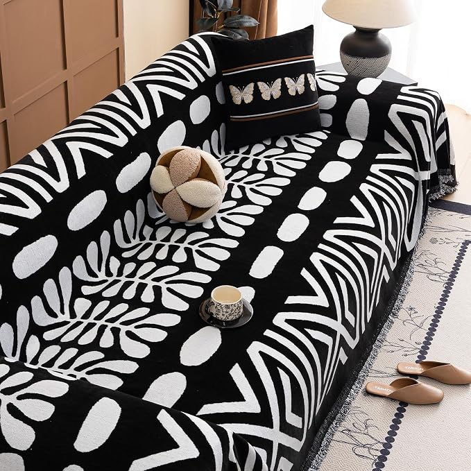 VClife Minimalism Tribal Couch Cover Non Slip White Black Geometric Jacquard Sofa Cover Washable Bohemian Style Aztec Couch Slipcover for Sectional Couch Chenille Furniture Protector 71''x150'' - Image 7