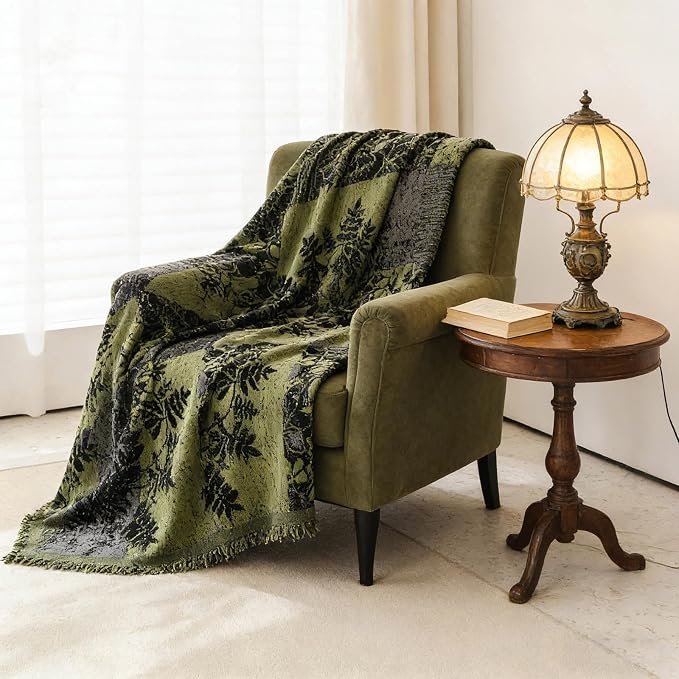STACYPIK Vintage Green Couch Covers for Sectional, Floral Sofa Covers | Patchwork Jacquard, Chenille, Pet Friendly Sofa Protector Blanket for 3 Cushion Couch Farmhouse Jacquard Sofa Throw-71X150IN - Image 6