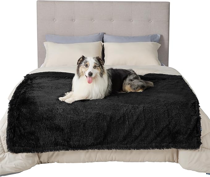 Bedsure Waterproof Dog Blankets for Large Dogs, Fluffy Faux Fur, 50×60" | Plush Fuzzy Reversible Pet Blankets for Couch and Dog Bed, Soft Calming Throw Cat Blanket Washable, Dog Gift, Black - Image 4