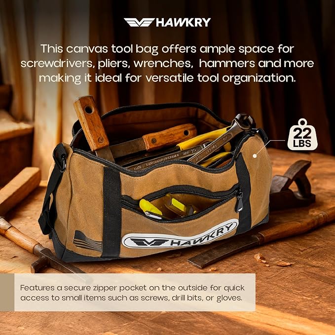 HAWKRY Heavy Duty Canvas Tool Bag – Waterproof Canvas Zipper Pouch, Garden Tool Bag, Construction Bags Heavy Duty, Small Zipper Pouch, Motorcycle Tool, Multipurpose Fishing Bag - Image 6