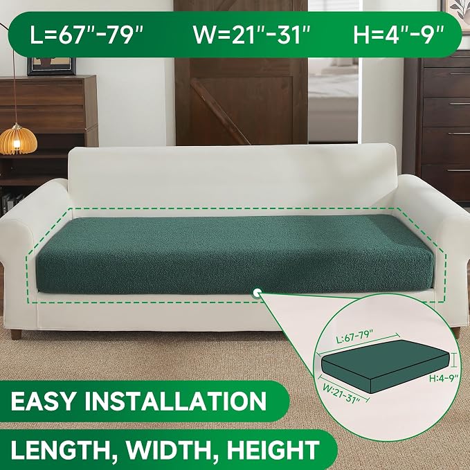 OHSIO Couch Cushion Covers for Sectional Sofa, Stretch Soft Sofa Slipcovers Washable Wear-Resistant Universal Furniture Protector for Living Room(1 Piece Oversized Cover, Green) - Image 2