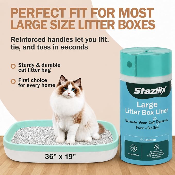 50 Count Jumbo Litter Box Liners, 36x19 Inches – Extra Thick, Heavy Duty - Image 2