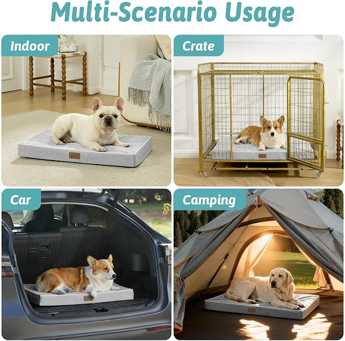 COZY KISS Cooling Orthopedic Dog Bed, Q-Max >0.5 Waterproof Egg Crate Foam Pet Bed, Removable Washable Cover, Non-Slip Dog Crate Bed, 36x27x3 Inch,Silver Grey - Image 5