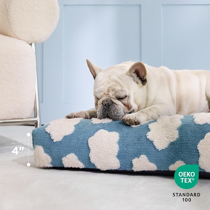 LE SURE Cute Aesthetic Bed Medium Size Dog,Jacquard Thick Pet Pillow 30x20 | Shredded Chopped Foam,Modern Plush Crate Cushion Gift for Medium Size Dog, Waterproof Washable Cover, Nonslip Bottom, Blue - Image 2