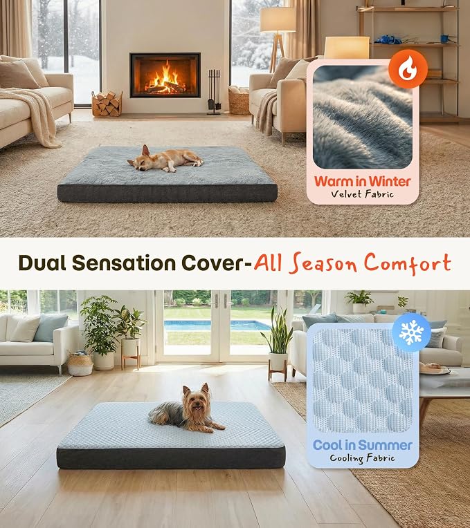 Orthopedic Cooling Dog Bed for Small Dogs & Cats, Waterproof Pet Bed with Dual Surface Removable Washable Covers, 35 x 22 Inch Dog Crate Bed with Egg Crate Foam - Image 2