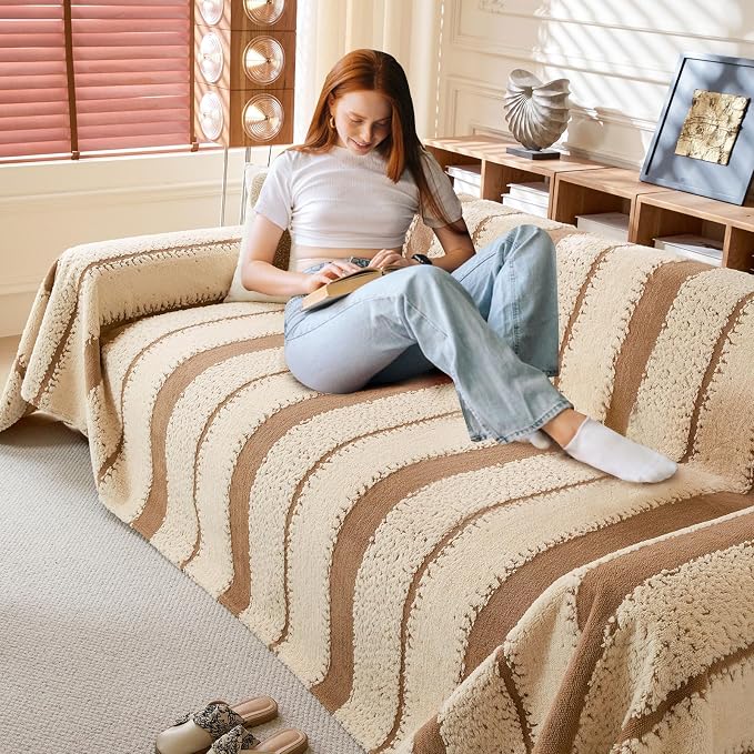 Sherpa Fleece Oversized Couch Cover for 3-4 Cushion Sofa, Gray 71" x 150" - Pet Proof Sofa Covers Heavy Duty Scratch Resistant Pet Friendly Furniture Cover - Easy Install, Machine Washable - Image 7