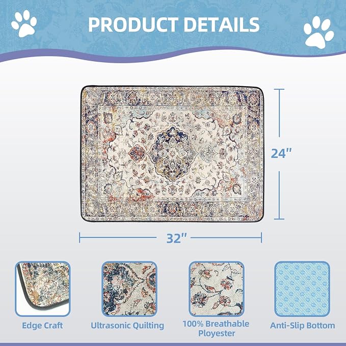 SCLOSE Washable Pee Pad for Dogs, 32" x 24" Reusable Puppy Pads Waterproof Dog Rugs, Super Absorbent, Leakproof, Dog Crate Pad, Playpen Mat, Whelping Pads, Vintage Medallion - Image 7