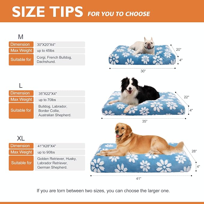 Dog Beds for Large Dogs, Cute Thick Dog Bed for Crate Kennel, Fluffy Pet Bed with Removable Washable Cover and Anti-Slip Bottom, 35"x 22", Blue Flower - Image 7